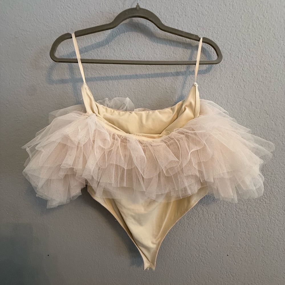 Intimately Free People Tulle Ruffle Bodysuit Cream Size L